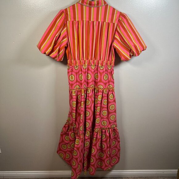 Brooks Ave Banyan Puff Sleeve Maxi Dress Size Large Pink Red Maximalist Bright - Picture 3 of 11